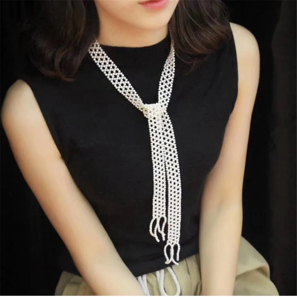 

YKNRBPH Women's handmade freshwater pearl sweater chain long temperament autumn and winter waist chain dual purpose