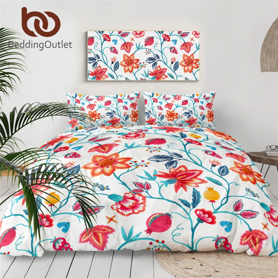 Beddingoutlet Ensemble De Literie A Fleurs Aquarelle Housse De Couette Coloree Textiles D Ete Pour La Maison Arbre Avec Fruits Ensemble De Lit 3 Pieces Aliexpress