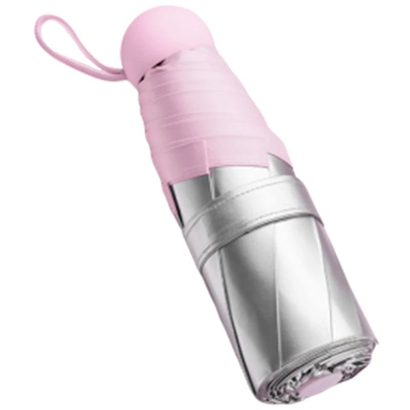 Pink Sun Mini Umbrella Female Small Portable Sunscreen UV Super Light 5 Folding Sunshade Silver Coating Sunscreen Umbrella - Color: Pink