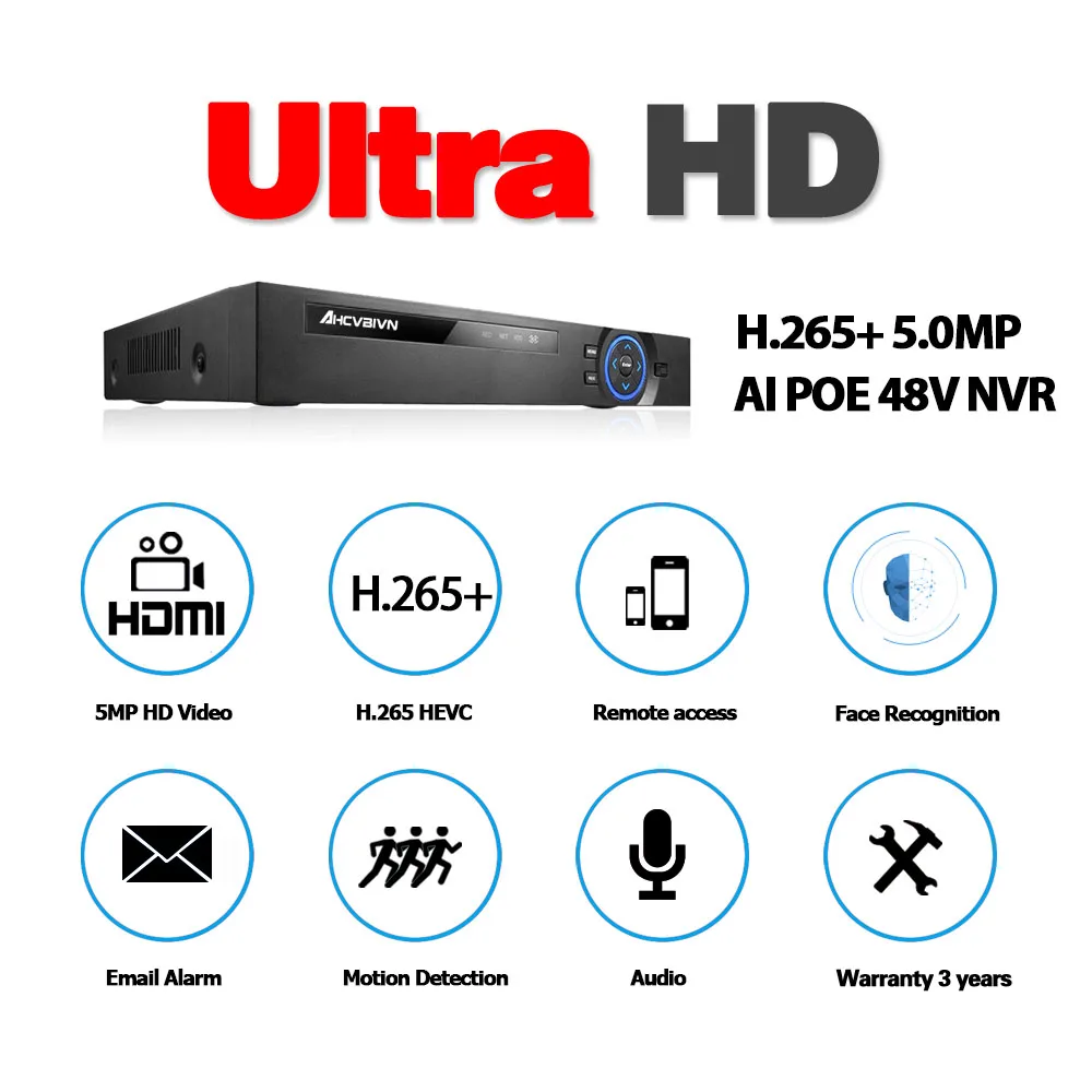 AI Распознавание лиц 48 В POE NVR 8CH 5MP/4MP 1080P Аудио видеонаблюдения безопасности видео рекордер для POE IP камера ONVIF