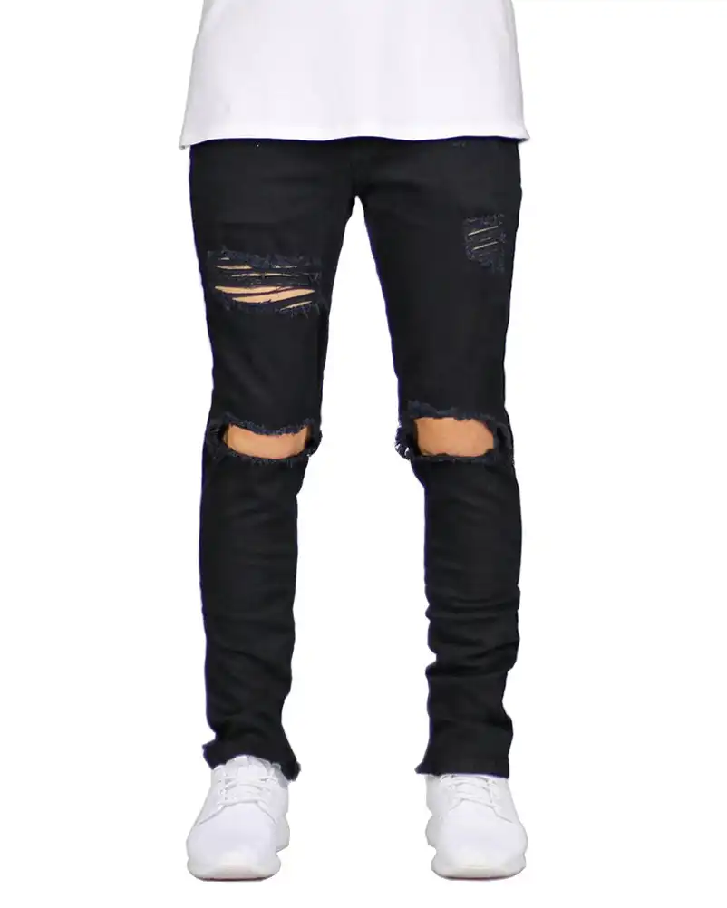 mens slim fit black ripped jeans
