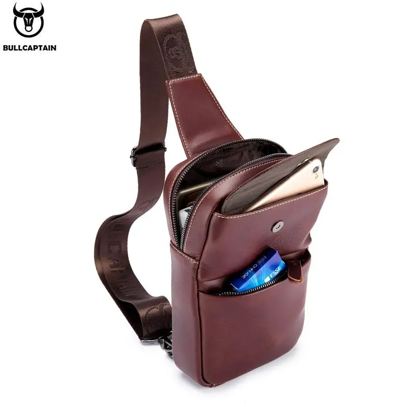 BULLCAPTAIN 2019Brand Genuine Leather Men Chest Bag Fashion Crossbody Bags for Men Small Causal Shoulder Bag Message Bags XB098