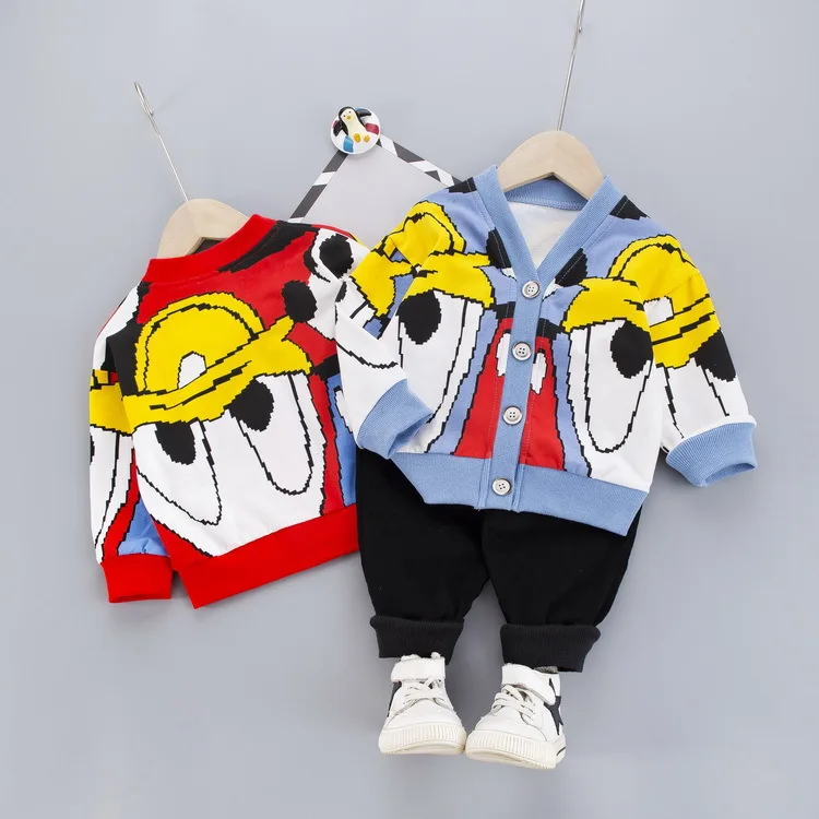 

Single Breasted V-neck Cardigan BOY'S Spring New Style Fashion CHILDREN'S Suit Girls Children Donald Duck Two-Piece Set