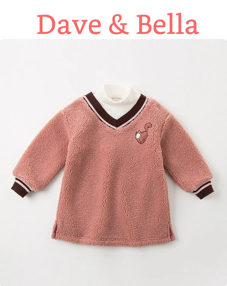 DBK11255 dave bella/осенне-зимняя детская футболка для девочек; пуловер; футболка с длинными рукавами; топы; Розовый пуловер для малышей; высокое качество
