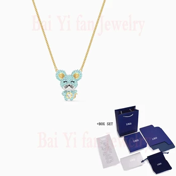 

Fashion Accessories SWA New LITTLE Necklace Gold Cute Light Blue Mouse Model Necklace Crystal Female Romantic Jewelry Gift