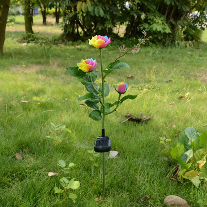 Multicolor Rose Solar LED Decoration Outdoor Lawn Light Family Garden Fake Flower Night Light Waterproof Light