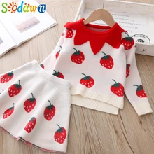 Sodawn/детская одежда для маленьких девочек; свитер; комплект одежды; коллекция года; сезон осень-зима; трикотажная одежда с рисунком клубники; комплекты детской одежды из 2 предметов