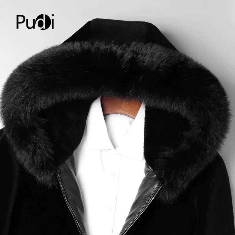 PUDI MT850 Мужская Новая мода шерсть куртки с лисьим мехом капюшон воротник Осень Зима Повседневная Верхняя одежда
