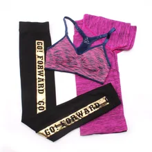 Комплект из трех предметов для занятий йогой и фитнесом, Быстросохнущий Спортивный бюстгальтер с коротким рукавом, комплект штанов для йоги