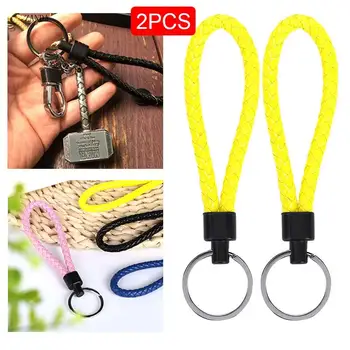 

Hand-Woven Rope Practical Creative 2pcs PU Gift Hand ID Card Lanyard Ring Outdoor Keychain Lanyard
