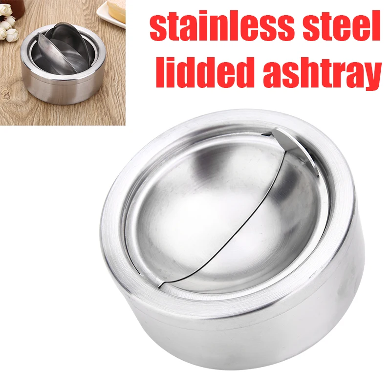 1 шт. серебристая круглая пепельница из нержавеющей стали с крышкой|ashtray