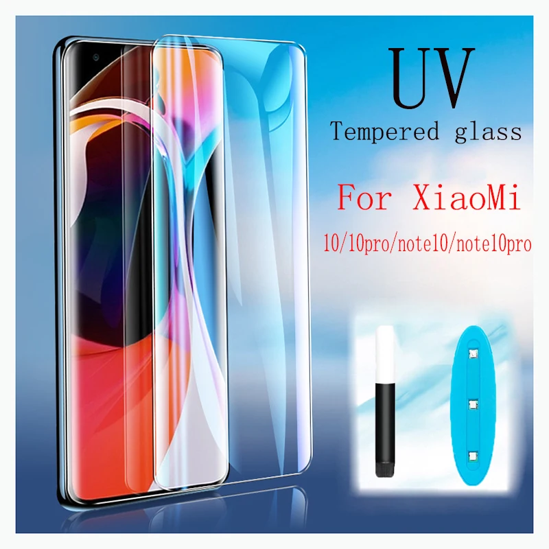 УФ нано Жидкий Клей закаленное стекло пленка для xiaomi mi 10 CC 9 Pro Защита экрана Note