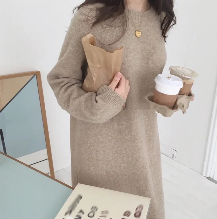 Женский осенне-зимний длинный свитер женский с длинным рукавом прямой вязаный макси Vestidos плюс размер Pull Femme Sukienki пуловеры