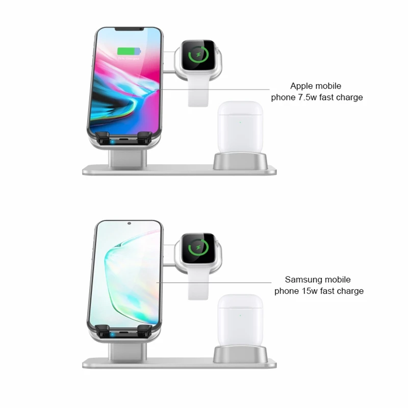 3 в 1 Подставка для зарядки совместим с различными сериями 5/4/3/2/1 airPods и IPhone 11/Xs/X Max/XR/IPhone X/8/8 Plus/7/7 Plus/6 S/6 S Plus