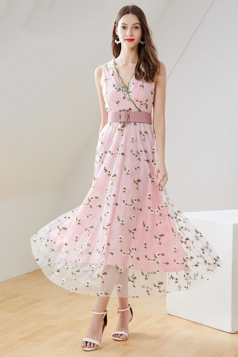 Socialite; вставка из сетчатого материала с вышивкой и розовым бантом Maxi dress Vestidos Mujer Verano длинное пляжное платье, праздничное платье халат Longue Femme K6294