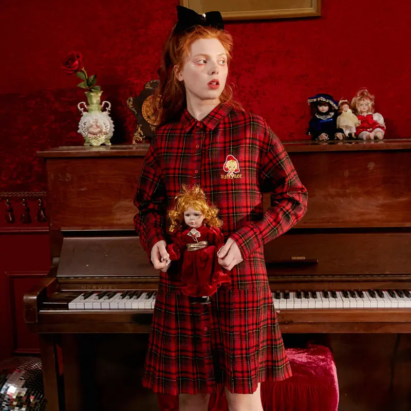 Женское однобортное платье в клетку с длинным рукавом стиле ретро U201I207H1A1 |