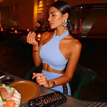 

Ocstrade Summer Two Piece Set Top and Pants New Arrival 2020 New Fashion Women 2 Piece Bandage Set Bodycon Club Party Outfits