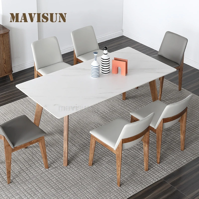 Mesa de mármol Natural de lujo para 4 personas, luz nórdica de 1,6 m, con 6 sillas, moderna, Simple, pequeño apartamento, creativa, personalizada - Muebles