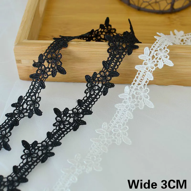 

3CM Wide White Black Exquisite Cherry Blossoms Embroidered Hollow Lace Ribbon Edge Trim Sewing Appliques Handmade DIY Materials