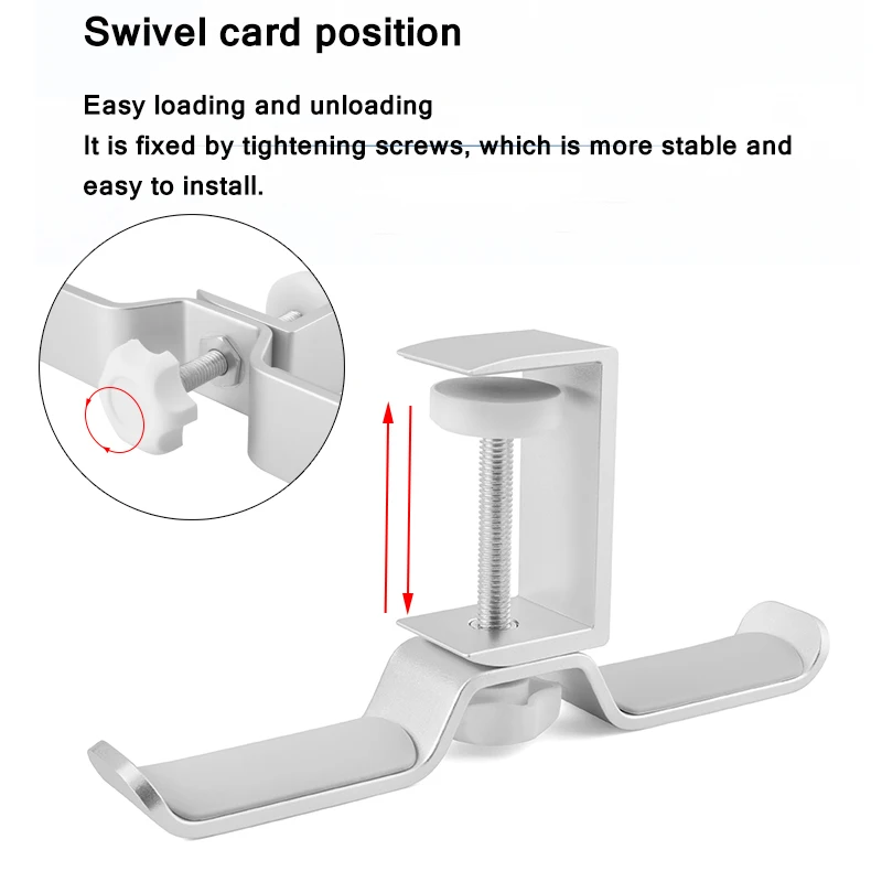 360 Degree Rotating Aluminum Alloy Headphone Holder Double Desk Clip Headset Hanger 2 in 1 Earphone Mount Under Desk Stand Rack
