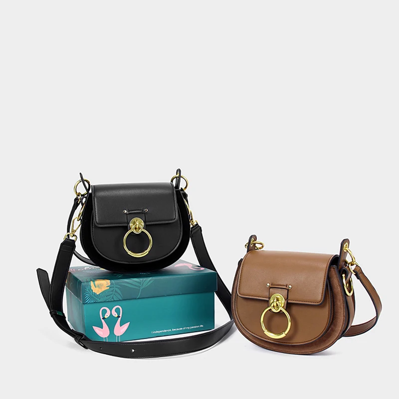 Kopen 2019 Hot Koop Vrouwelijke Handtassen Hoge Kwaliteit Echt Leer Vrouwen Schoudertas Metalen Ring Designer Dames Kleine Crossbody Tas
