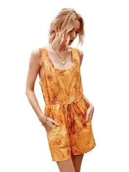 

New Arrivals Tie-dye Print Womens Jumpsuit Summer 2020 Streetwear Golden Rompers Playsuit Ropa De Mujer