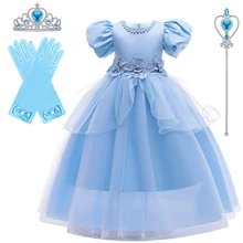 

Children Princess Costume Kids Cinderella Party Luxury Dress Little Girls Summer Pageant Appliques Clothes Carnival Fancy Gown