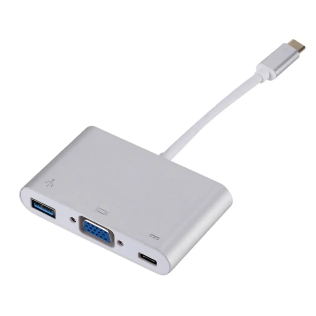 3 в 1 USB 3,1 тип-c к VGA+ концентратор+ PD видео конвертер адаптер тип-c к HDMI+ VGA Аудио кабель конвертер для Macbook Прямая поставка - Цвет: Silver