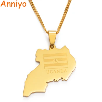 

Anniyo Stainless Steel Uganda Map Pendant and Chain Necklaces for Women Men Gold Color Maps Jewelry Gifts #119521