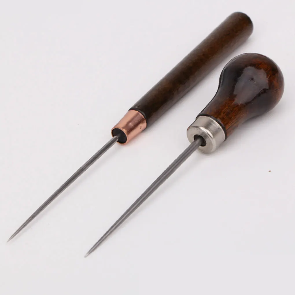 2pc Durable Professional Leather Wood Handle Awl Tools For Leather Craft Stitching Sewing Accessories Sewing Stitching Awl