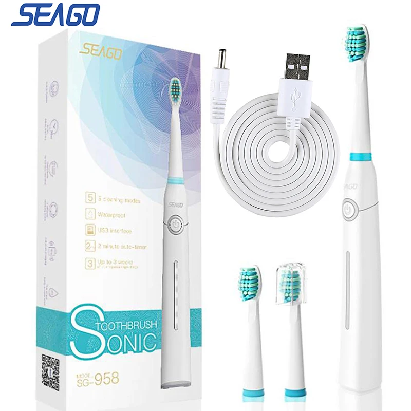 Seago-958 sonic Электрический Зубная щётка электрическая зубная щетка USB Перезаряжаемые взрослых Водонепроницаемый ультра sonic Автоматическая 5 Режим с Футляр Чехол