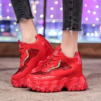 

Rimocy 2020 Spring Women's Chunky Sneakers Red Sequined Cloth Hidden Wedge Platform Shoes Woman Fashion Glitter Vulcanize Shoes