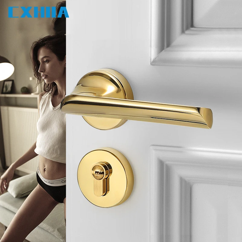 

CXHIIA Modern Simple Light Luxury Gold Zinc Alloy Door Lock Home Interior Door Panel Mute Door Lock Factory Wholesale