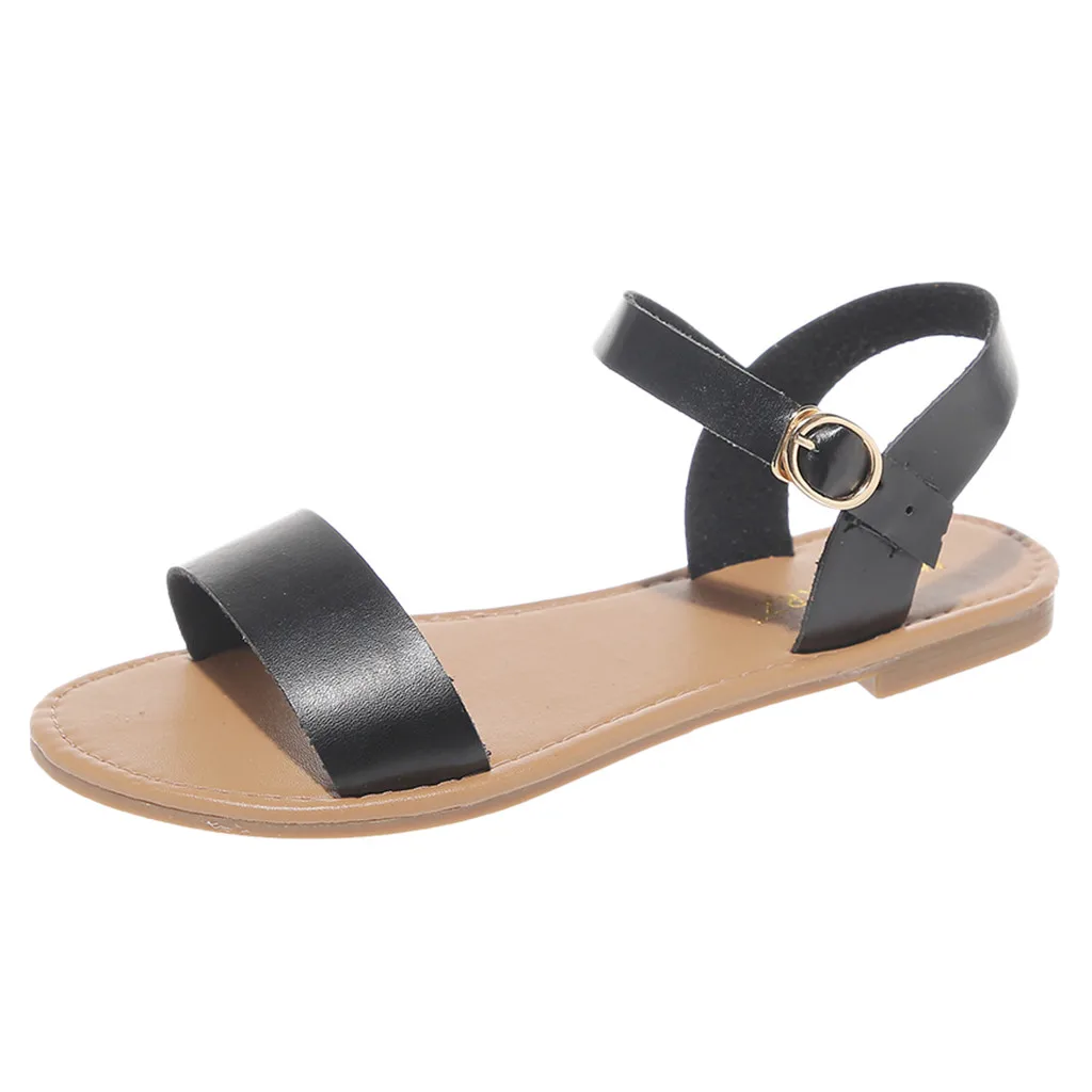 Женская обувь однотонные сандалии с открытым носком на плоской подошве в римском стиле г., женская повседневная обувь с пряжкой de verano para mujer tacon alto# g30 - Цвет: Черный