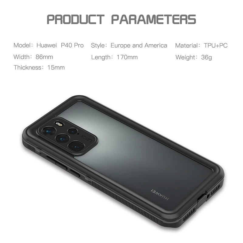 Подводный чехол Leanonus для Huawei P40 Pro противоударный водонепроницаемый дайвинга P20 P30