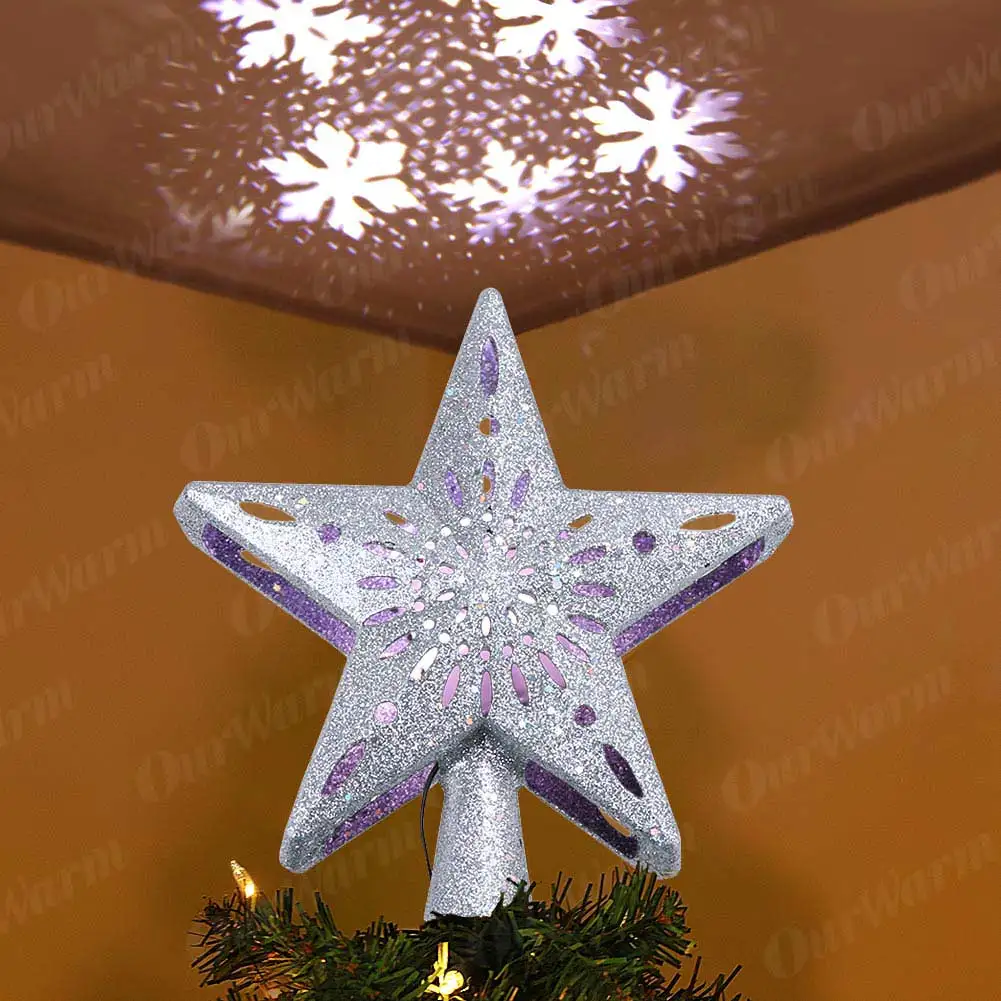 OurWarm Star Christmas Tree Topper LED Star Top Snowflake Projector Christmas Tree Decor Holiday XMAS Party Hanging Ornament