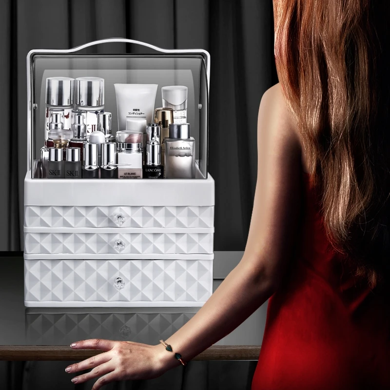 

Hot selling Drawer Make Up Organizer Dustproof Cosmetics Storage Box Dressing table portable storage box for Cosmetic Lipstick