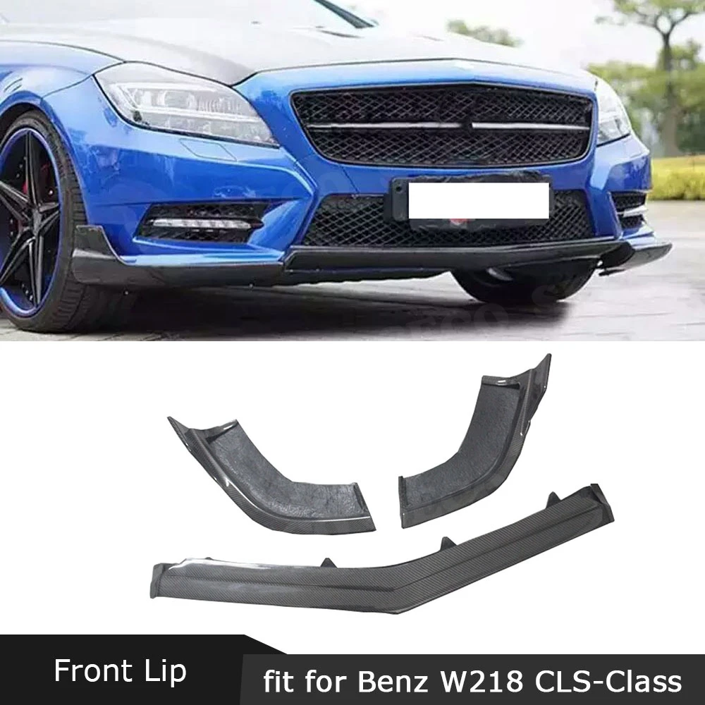 

3PCS Carbon Fiber Front Lip Spoiler Splitters Aprons for Benz CLS Class W218 CLS350 320 CLS63 2012-2014 Bumper Guard Car Styling