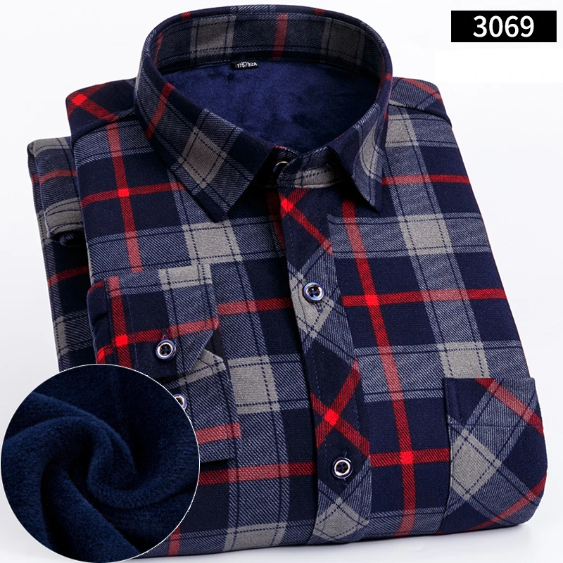 3069 FillenGudd плюс размер 8XL зимние мужские клетчатые термо рубашки с длинным рукавом Теплые Красные и черные мужские рубашки с принтом бархатные 7XL 6XL 5XL - Цвет: 3069