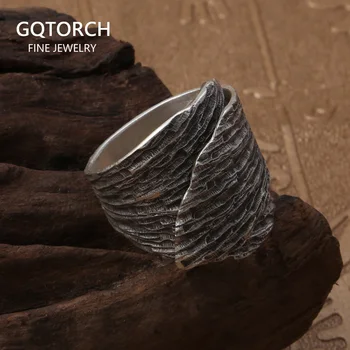 

925 Sterling Silver Leaf Ring For Men And Women Rough Process VIntage Handmade Jewelry Thai Silver Opening Adjustable