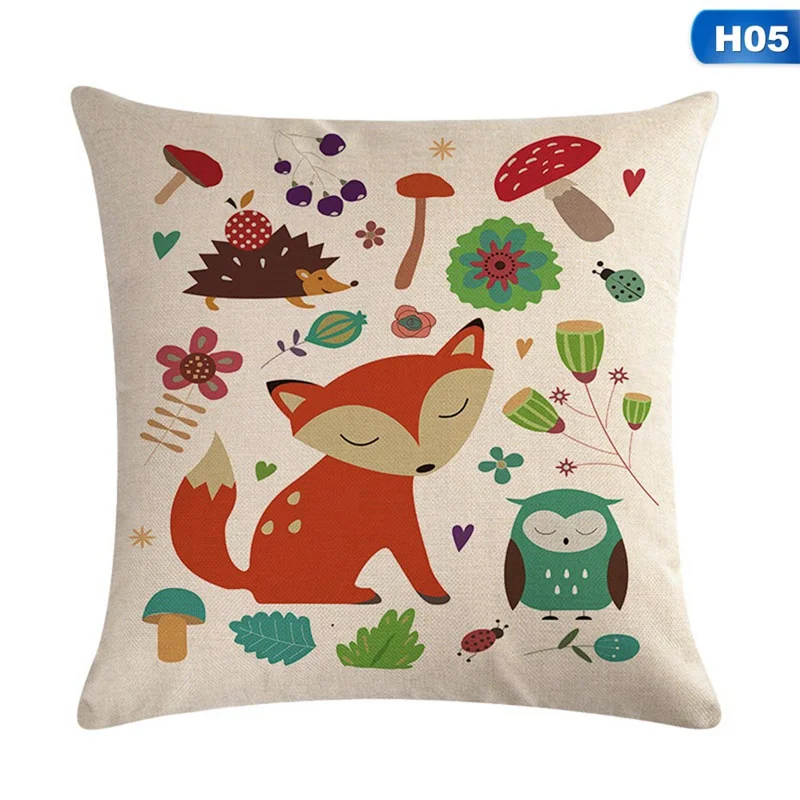 Домашний стул диван Декор мультфильм красная лисица чехол для подушки с принтом милый Лес животных льняная наволочка - Цвет: H05