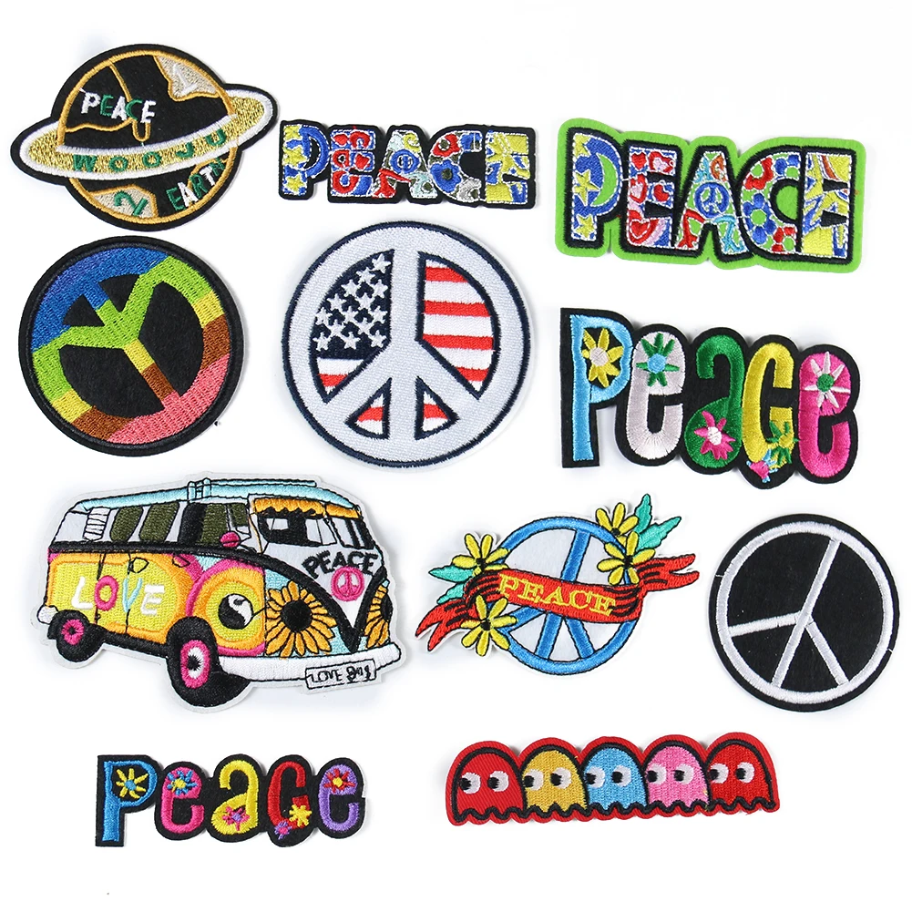 Патчи с вышивкой надписью Peace круглые красочные аппликации для гомосексуалистов