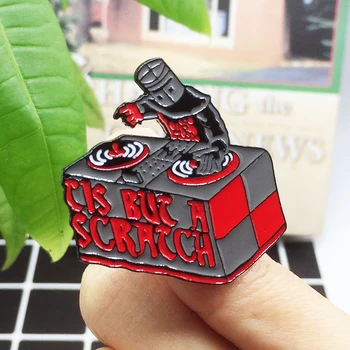 

Masked Record Knight Metal Enamel Brooch Fashion DJ TIS BUT A SCRATCH Badge Pin Unique Trendy Costume Backpack Jewelry Gift