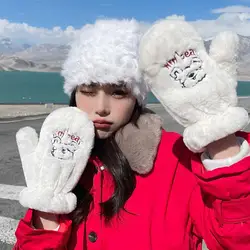 Fine Workmanship 1Pair Useful Thick Riding Mittens Glove Motorcycle Supplies Plush  Gloves Cartoon Design   for Outdoor