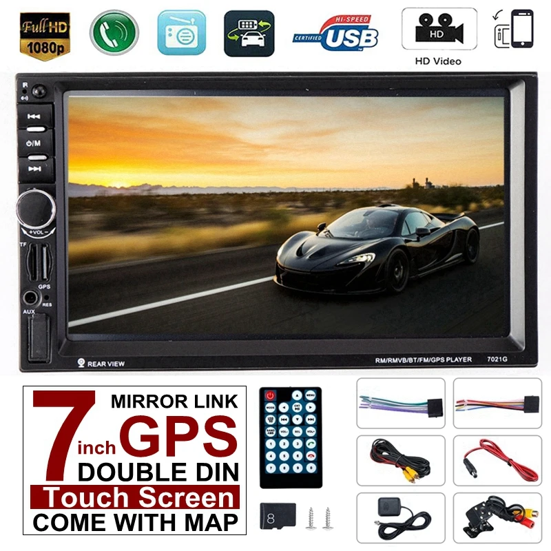 2 Din 7/" HD Car FM MP5 Player Touch Screen Stereo FM Radio BT GPS w// Free EU Map