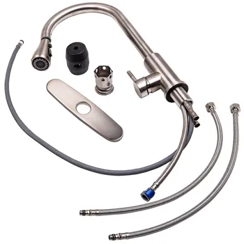 

1 SET Single Handle Kitchen Sink Faucet Pull Out Sprayer Brushed Nickel With 10" Cover