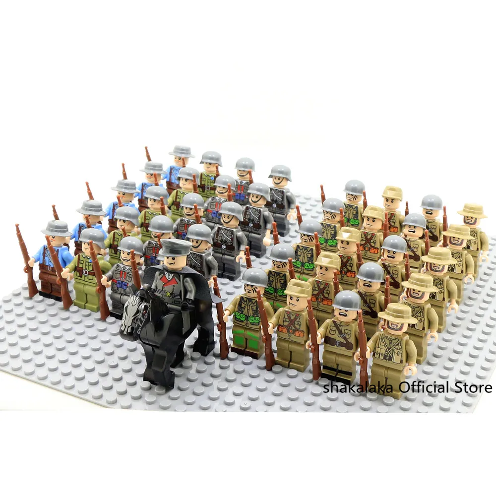Best 21pcs Officer Soldier WW2 German Army Horse Troop Military SWAT Team Weapon Building Blocks Bricks Figures Educational Toys Boys