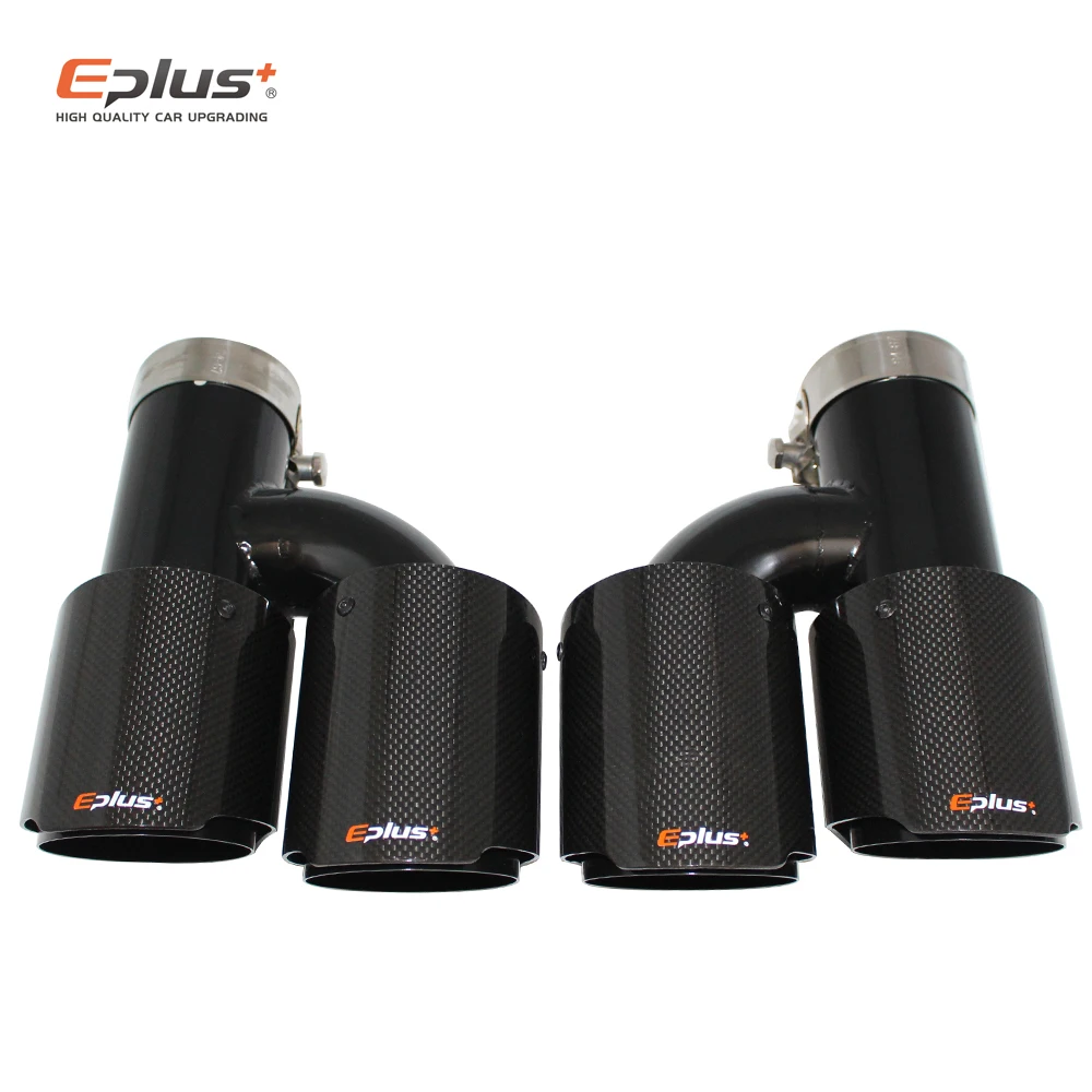 Exhaust Muffler Tip Exhaust Pipe Muffler Exhaust Trim Pipe EPLUS Car Carbon Fiber Glossy Muffler Tip H Shape Double Exit Exhaust Pipe Mufflers Nozzle Decoration Universal Stainless Black
