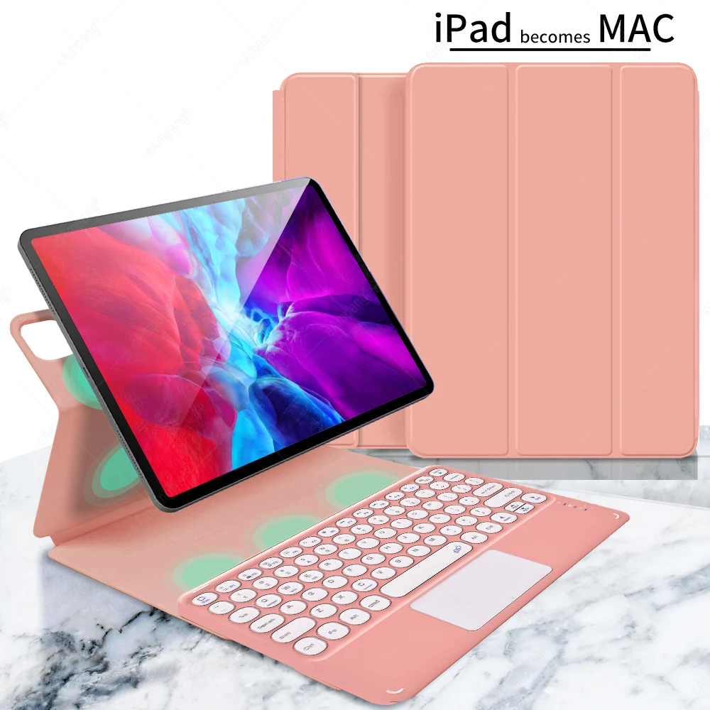 pink with pink White For iPad Pro 11 2021 2020 2018 A2301 A2459 A2460 Magnetic Case Keyboard Spanish Russian Korean