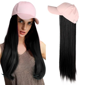 

MODERN QUEEN Long Synthetic Baseball Cap Hair Wig Straight Wig Hair Naturally Connect Synthetic Cap Wigs Adjustable for Girl